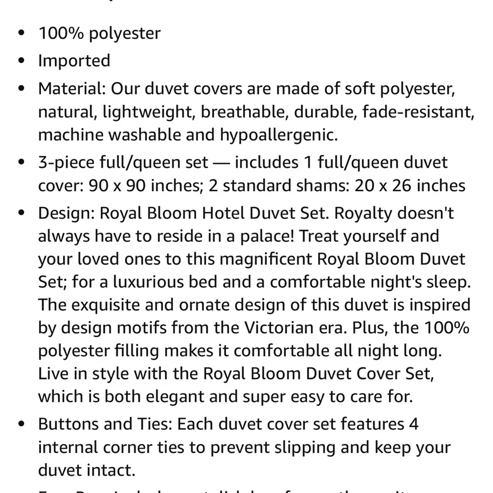California Design Den Hotel Royal Bloom 3pc Duvet Set Full/Queen‎ Emb Floral